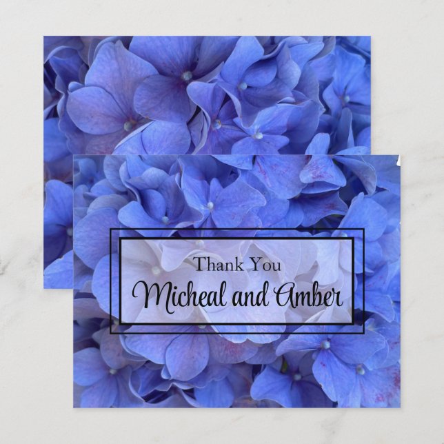 Tarjeta De Agradecimiento Elegante Blue periwinkle hidrangeas florales (Anverso / Reverso)
