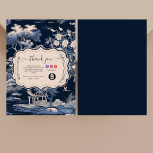 Tarjeta De Agradecimiento Elegante Blue Toile De Jouy