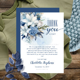 Tarjeta De Agradecimiento Elegante Blue Winter Floral Boy Baby Shower