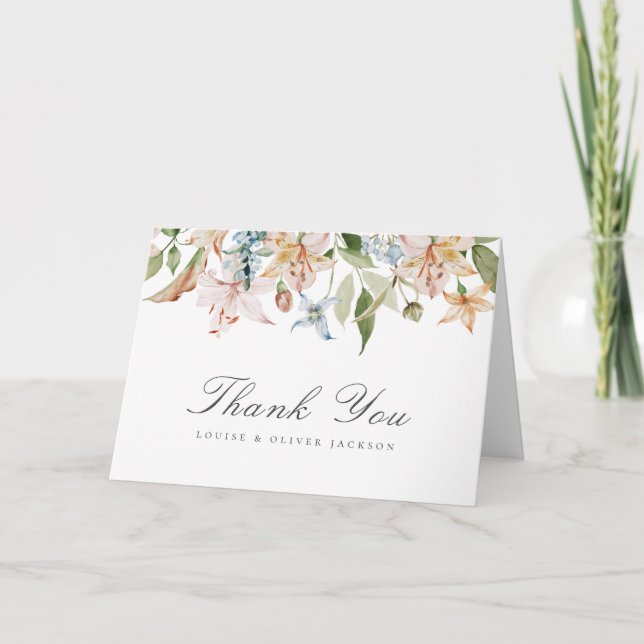 Tarjeta De Agradecimiento Elegante Boda acuarela floral (Anverso)