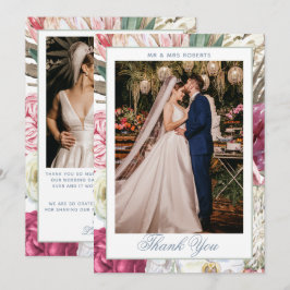 Tarjeta De Agradecimiento Elegante Boda acuático Boho Floral