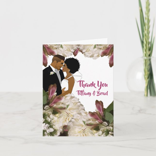 Tarjeta De Agradecimiento Elegante Boda afroamericano floral gracias (Anverso)