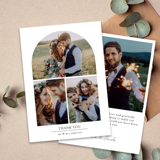 Tarjeta De Agradecimiento Elegante Boda Arch Multi Collage de fotos (Subido por el creador)