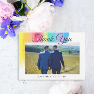 Tarjeta De Agradecimiento Elegante Boda arcoiris Foto Pareja LGBTQ