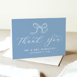 Tarjeta De Agradecimiento Elegante Boda azul Bow