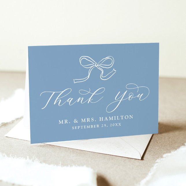 Tarjeta De Agradecimiento Elegante Boda azul Bow (Subido por el creador)