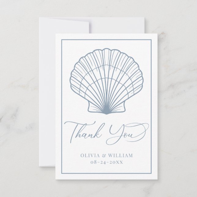 Tarjeta De Agradecimiento Elegante Boda azul de arena dorada (Anverso)