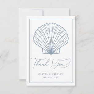 Tarjeta De Agradecimiento Elegante Boda azul de arena dorada