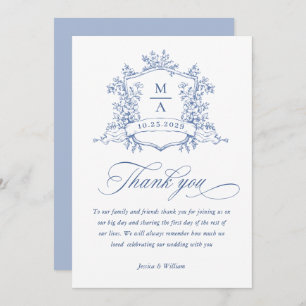 Tarjeta De Agradecimiento Elegante Boda azul turbio y bucólico de origen vic