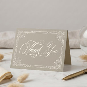 Tarjeta De Agradecimiento Elegante Boda Barroca Vintage Marfil Beige Neutro