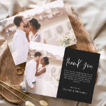 Tarjeta De Agradecimiento Elegante Boda Blanca Negra Gracias Foto<br><div class="desc">Minimalista Boda Blanco y Negro Gracias Cartas que tienen una foto en la parte delantera y trasera. Las tarjetas de agradecimiento contienen una moderna tipografía de escritura cursiva con letras a mano que son elegantes,  simples y modernas para usar después de la celebración del día de la boda.</div>