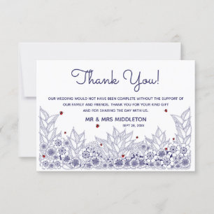 Tarjeta De Agradecimiento Elegante Boda blanco azul