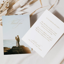 Tarjeta De Agradecimiento Elegante Boda blanco clásico foto de pareja