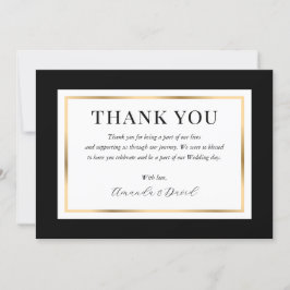 Tarjeta De Agradecimiento Elegante Boda blanco negro y dorado