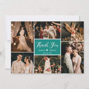 Tarjeta De Agradecimiento Elegante Boda Blanco Verde Multi Collage de fotos
