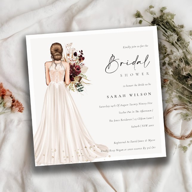 Tarjeta De Agradecimiento Elegante Boda blanco vestido con ducha de novia (Subido por el creador)
