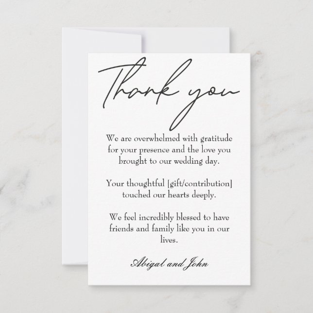 Tarjeta De Agradecimiento Elegante boda blanco y negro (Anverso)