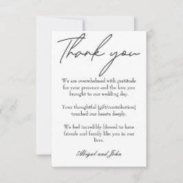 Tarjeta De Agradecimiento Elegante boda blanco y negro