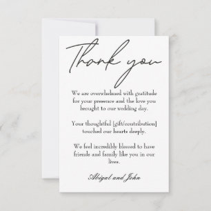 Tarjeta De Agradecimiento Elegante boda blanco y negro