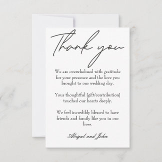 Tarjeta De Agradecimiento Elegante boda blanco y negro