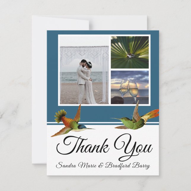 Tarjeta De Agradecimiento Elegante Boda Blue Hummingbird (Anverso)