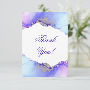 Tarjeta De Agradecimiento Elegante Boda Blue Purple Silver