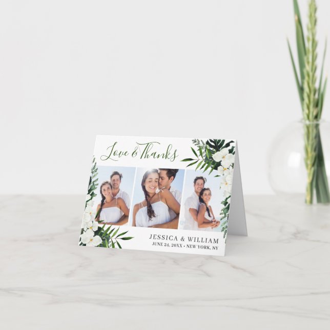 Tarjeta De Agradecimiento Elegante Boda bohemio de orquídeas blancas 3 FOTO (Anverso)