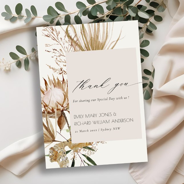 Tarjeta De Agradecimiento Elegante Boda Boho Protea Dried Palm Floral (Subido por el creador)
