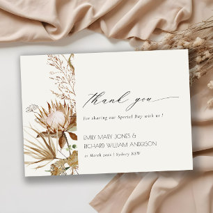 Tarjeta De Agradecimiento Elegante Boda Boho Protea Dried Palm Floral