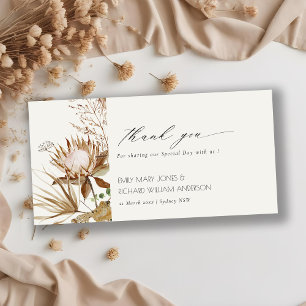Tarjeta De Agradecimiento Elegante Boda Boho Protea Dried Palm Floral