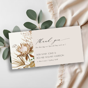 Tarjeta De Agradecimiento Elegante Boda Boho Protea Dried Palm Floral