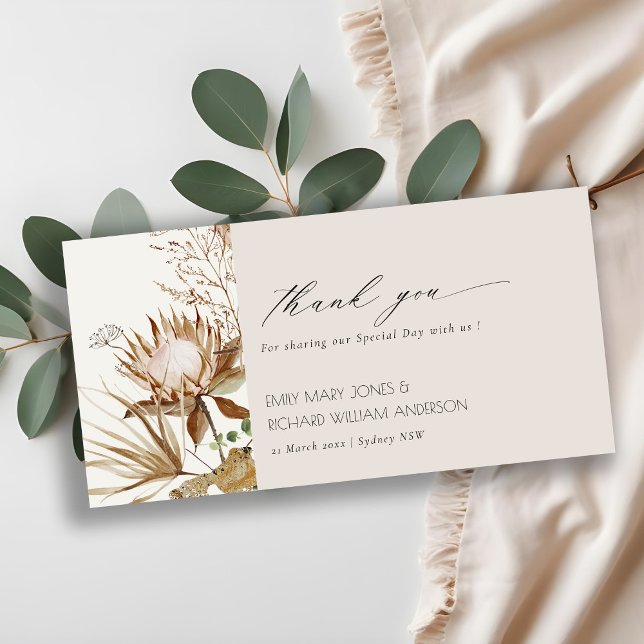 Tarjeta De Agradecimiento Elegante Boda Boho Protea Dried Palm Floral (Subido por el creador)