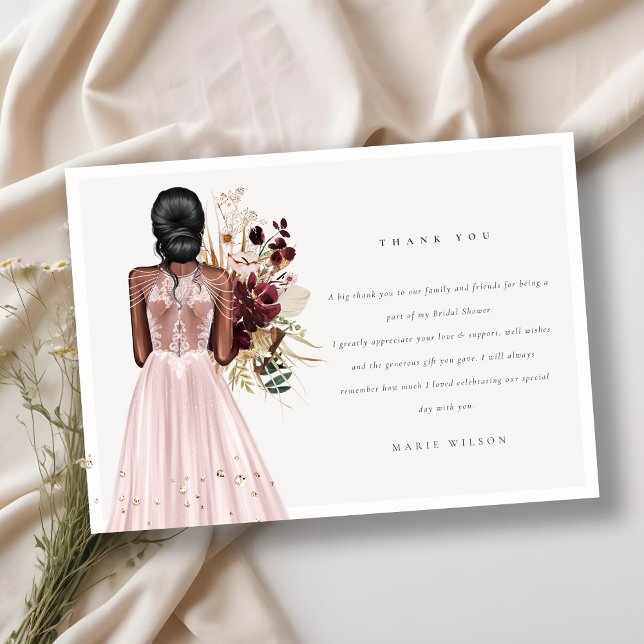 Tarjeta De Agradecimiento Elegante Boda Boho Rubor Gown Bridal Shower (Subido por el creador)