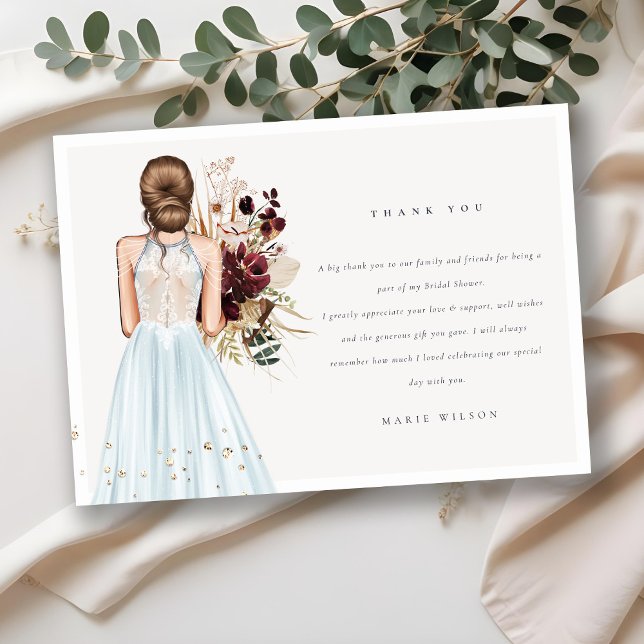 Tarjeta De Agradecimiento Elegante Boda Boho Sky Blue con ducha de novia (Subido por el creador)