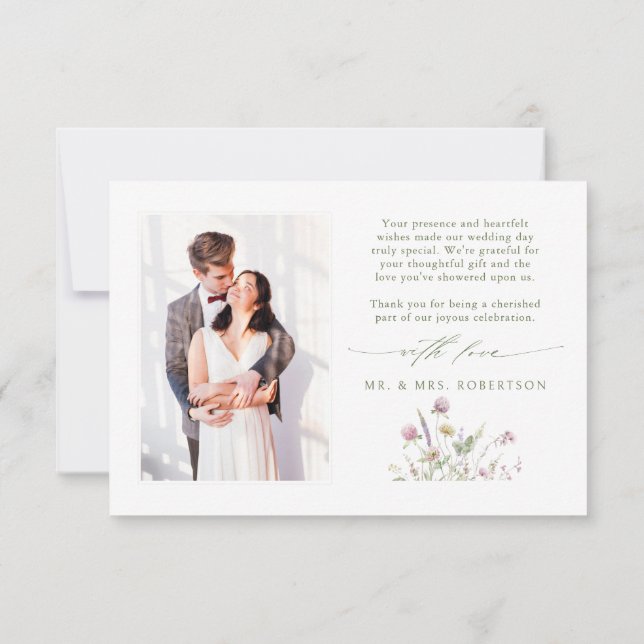 Tarjeta De Agradecimiento Elegante Boda Botánico de Flor Silvestre Soft Past (Reverso)