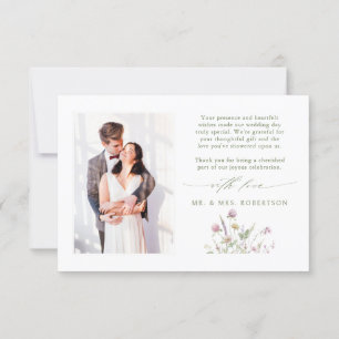 Tarjeta De Agradecimiento Elegante Boda Botánico de Flor Silvestre Soft Past