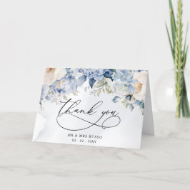 Tarjeta De Agradecimiento Elegante Boda Botánico Dusty Blue Floral