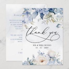 Tarjeta De Agradecimiento Elegante Boda Botánico Dusty Blue Floral