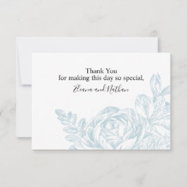 Tarjeta De Agradecimiento Elegante Boda Botánico Floral Blanco Azul