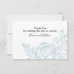 Tarjeta De Agradecimiento Elegante Boda Botánico Floral Blanco Azul 