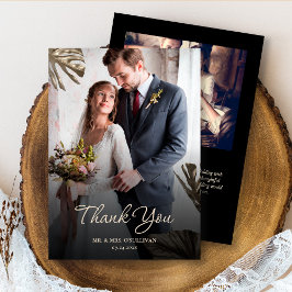 Tarjeta De Agradecimiento Elegante Boda botánico moderno de oro negro