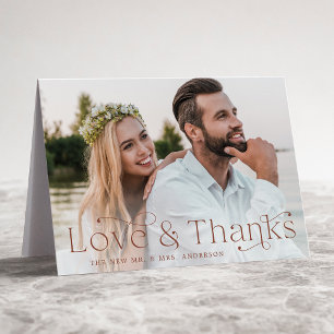Tarjeta De Agradecimiento Elegante Boda Brown Love and Gracias Photo