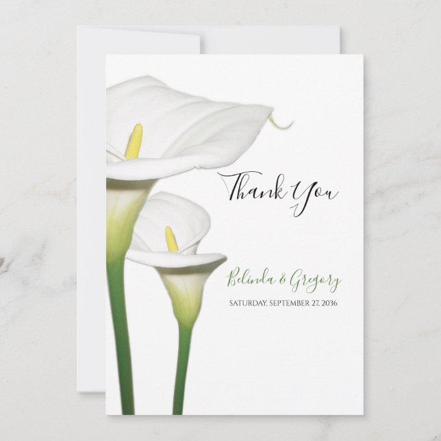 Tarjeta De Agradecimiento Elegante Boda Calla Lilies Blanco (Reverso)