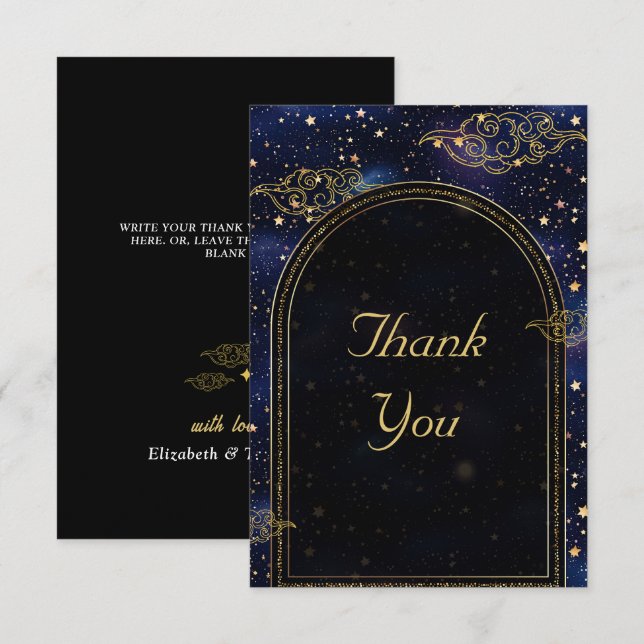 Tarjeta De Agradecimiento Elegante boda celeste místico (Anverso / Reverso)