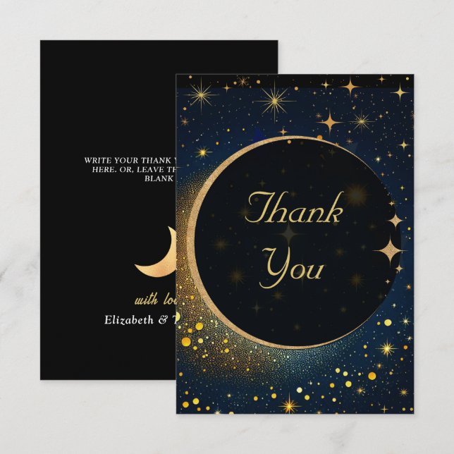 Tarjeta De Agradecimiento Elegante boda celestial de la luna mística (Anverso / Reverso)
