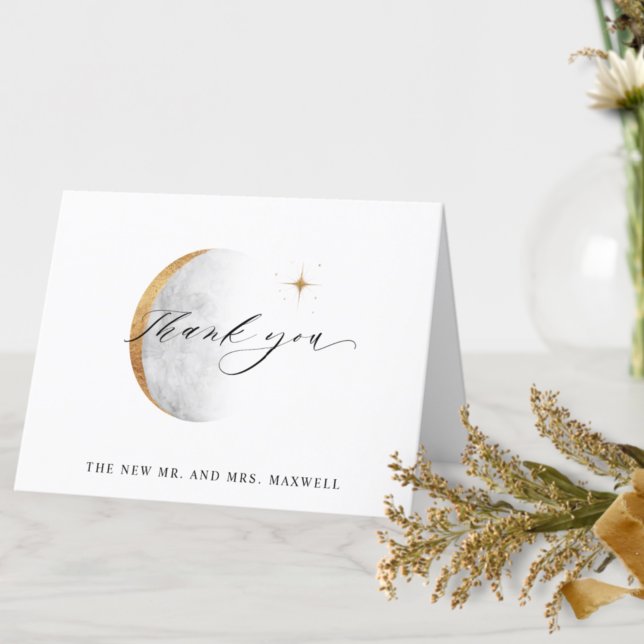 Tarjeta De Agradecimiento Elegante Boda Celestial de Luna y Estrellas (Subido por el creador)