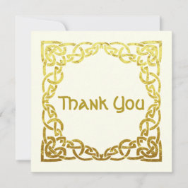 Tarjeta De Agradecimiento Elegante Boda celta Ivory Faux Gold Celtic Knot