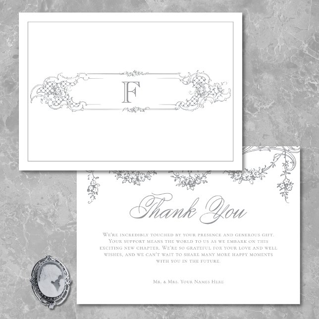 Tarjeta De Agradecimiento Elegante Boda Chinoiserie gris victoriano francés (Elegant French Gray Victorian Chinoiserie Wedding Thank You Card)