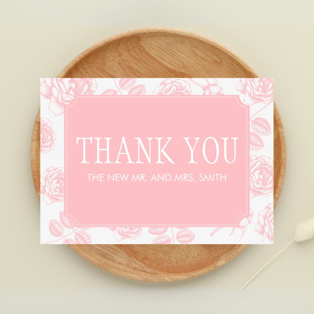 Tarjeta De Agradecimiento Elegante Boda Chinoiserie rosa Dusty (Dusty Pink Vintage Elegant Wedding Thank you Card)