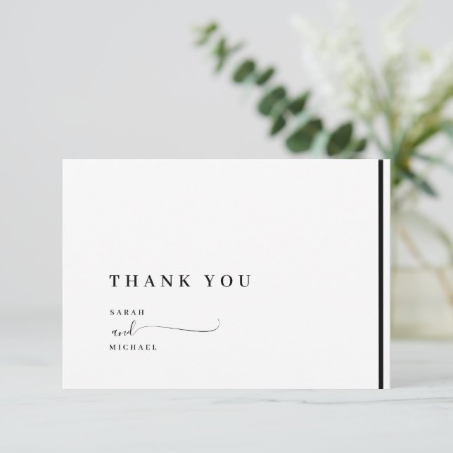 Tarjeta De Agradecimiento Elegante Boda Clásico Blanco y Negro Gracias (Anverso de pie)